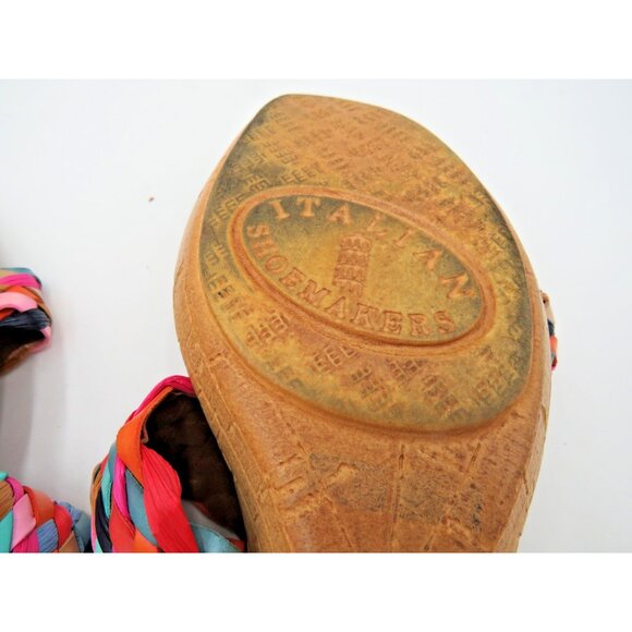 Italian Shoemakers Wedge Sandals Womens Size 7.5 Made in Italy Multicolor Cork - Picture 10 of 11